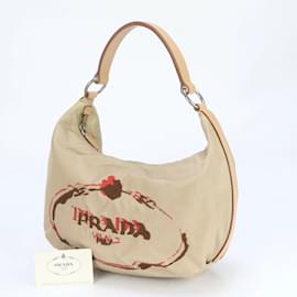 Prada-Sac hobo en nylon brodé Prada Tessuto-Beige