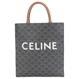 Céline-Sac à main vertical en cuir Celine Small Cabas-Marron,Noir