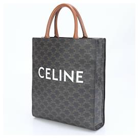 Céline-Sac à main vertical en cuir Celine Small Cabas-Marron,Noir