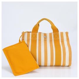 Hermès-Sac à main tote Hermes Cannes PM Stripe Orange pour femmes-Orange