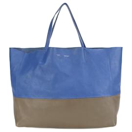 Céline-Sac à main cabas horizontal en cuir bicolore Celine-Marron,Bleu