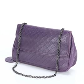 Bottega Veneta-Bottega Veneta Intrecciato Braided Chain Leather Shoulder Bag-Purple
