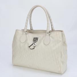 Christian Dior-Sac à main en toile et cuir Trotter de Christian Dior-Blanc