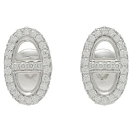 Hermès-Boucles d'oreilles Hermes Chaine d'Ancre New Farandole en or blanc K18-Autre