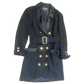 Chanel Coat Dress Black Silk Wool Size 42 Black