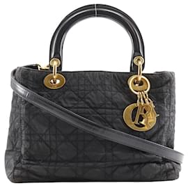 Christian Dior-Sac à main Lady Dior Cannage en nylon noir-Noir
