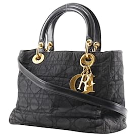 Christian Dior-Sac à main Lady Dior Cannage en nylon noir-Noir