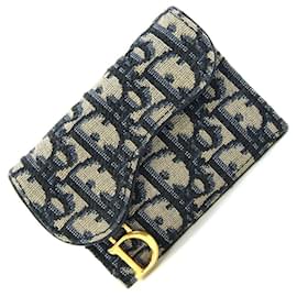 Christian Dior-Christian Dior Navy Canvas Leather Card Case-Navy blue