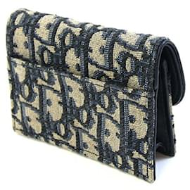 Christian Dior-Christian Dior Navy Canvas Leather Card Case-Navy blue