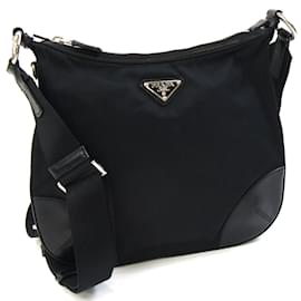 Prada-Sac à épaule en nylon et cuir noir Prada-Noir