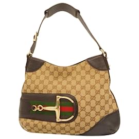 Gucci-Sac à épaule Gucci GG Canvas Horsebit-Marron,Rouge,Vert