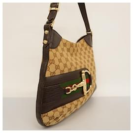 Gucci-Sac à épaule Gucci GG Canvas Horsebit-Marron,Rouge,Vert