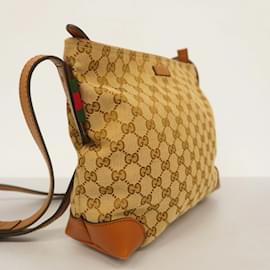 Gucci-Gucci Brown Shoulder Bag GG Canvas Sherry Line-Brown