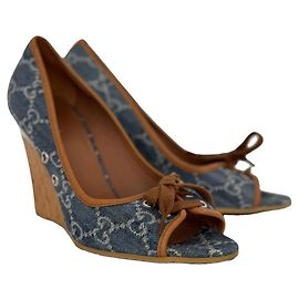 Gucci Blue Denim High Espadrilles Blue