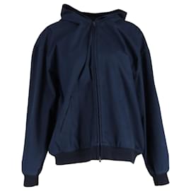 Balenciaga- Balenciaga Zipped Hoodie in Navy Blue Cotton-Blue,Navy blue