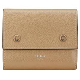 Céline-Celine Small Folded Leather Wallet Beige Red-Brown,Beige