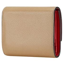 Céline-Celine Small Folded Leather Wallet Beige Red-Brown,Beige