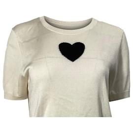 Carolina Herrera- Carolina Herrera Knitted Heart Short Sleeve Top in White Wool-White,Cream