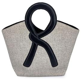 Autre Marque-Grey Canvas R Logo Top Handles Bag-Grey