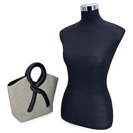 Autre Marque-Grey Canvas R Logo Top Handles Bag-Grey