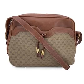 Gucci-Vintage Beige Brown Monogram Canvas Tassel Shoulder Bag-Beige