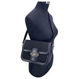 Céline-Vintage Black C Carriage Canvas Box Flap Shoulder Bag-Black