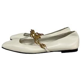Jimmy Choo- Jimmy Choo Diamond Tilda Ballet Flats in White Leather-White,Cream