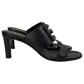 Fendi- Fendi Baguette Slide Sandal Heels in Black Leather-Black