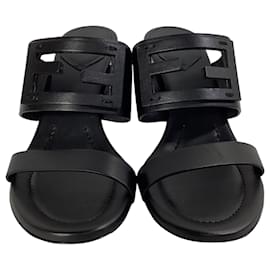 Fendi- Fendi Baguette Slide Sandal Heels in Black Leather-Black