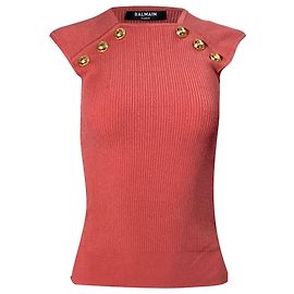 Débardeur en viscose corail tricoté orné Balmain Orange Corail