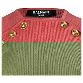 Balmain- Balmain Knitted Embellished Tank Top in Coral Viscose-Orange,Coral