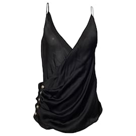Balmain- Balmain Embellished Cross Front Tank Top in Black Silk-Black