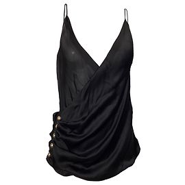 Balmain verziertes Tanktop mit Kreuzfront aus schwarser Seide Schwarz