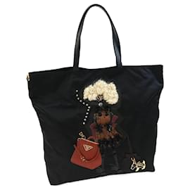 Prada-Prada Black Nylon Leather Tote Bag-Black