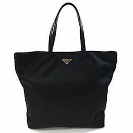 Prada-Prada Black Nylon Leather Tote Bag-Black