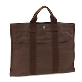 Hermès-Hermes Air Line Tote MM Brown Canvas Bag-Brown