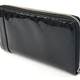 Gucci-Gucci Round Long Wallet in Black Patent Leather-Black