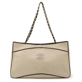 Chanel-Chanel Micro Matelasse Coco Mark Tote Bag-Black,Cream