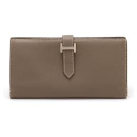 Hermès-Hermes Bearn Soufflet Bi-fold Long Wallet-Grey,Taupe