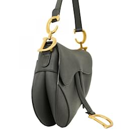 Christian Dior-Christian Dior Black Leather Saddle Handbag-Black