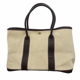 Hermès-Hermes Tote Bag Garden PM Toile Ash Brown G Stamp-Brown