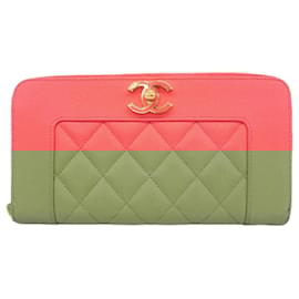 Chanel-Chanel Long Wallet in Pink Grained Calfskin-Pink