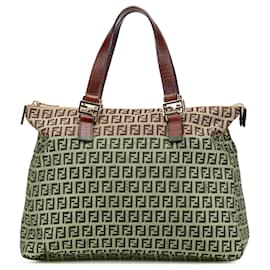 Fendi-Fendi Brown Zucchino Canvas Tote-Brown,Beige