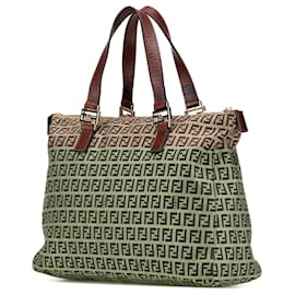 Fendi-Fendi Brown Zucchino Canvas Tote-Brown,Beige
