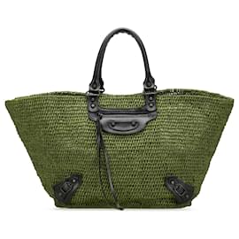 Balenciaga-Balenciaga Brown Large Raffia Motocross Classic Panier Tote-Brown