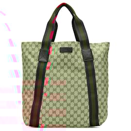 Gucci-Gucci Brown GG Canvas Web Tote -Brown,Beige