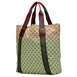 Gucci-Gucci Brown GG Canvas Web Tote -Brown,Beige