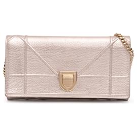Dior-Dior Pink Metallic Grained Calfskin Diorama Wallet on Chain-Pink