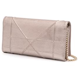 Dior-Dior Pink Metallic Grained Calfskin Diorama Wallet on Chain-Pink