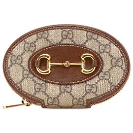 Bolsa de moedas com zíper Gucci Brown GG Supreme Horsebit 1955 Marrom Bege